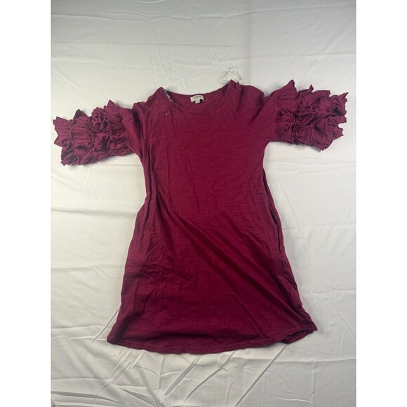 Umgee Dress Womens Size Small Cotton Ruffle Solid Burgundy Short Sleeve - Picture 1 of 7